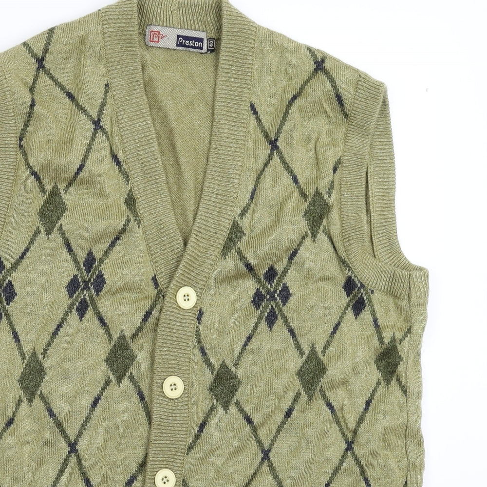 Preston Mens Green Check Knit Vest Jumper Size L