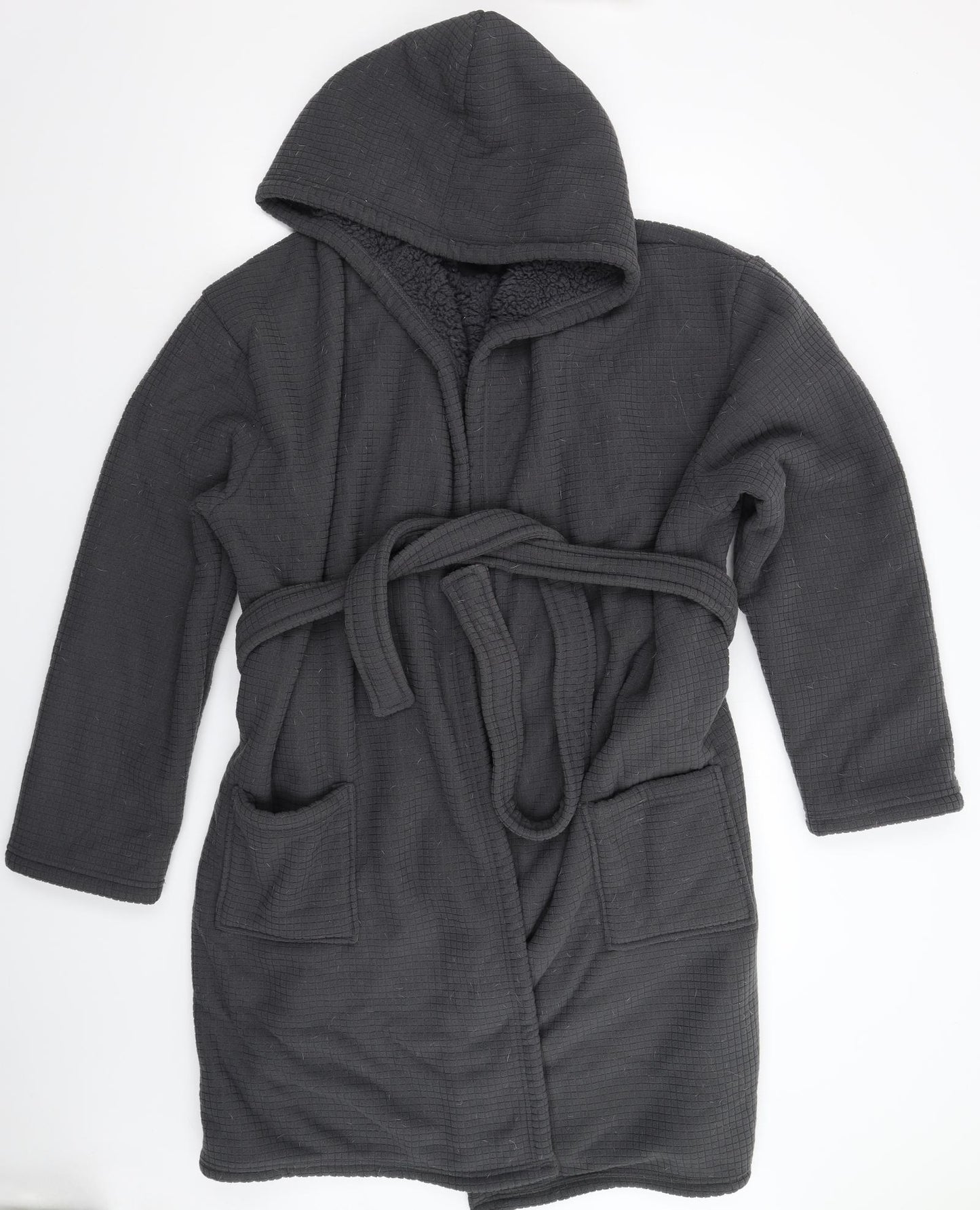 Boohoo Mens Grey Solid Fleece  Robe Size XL