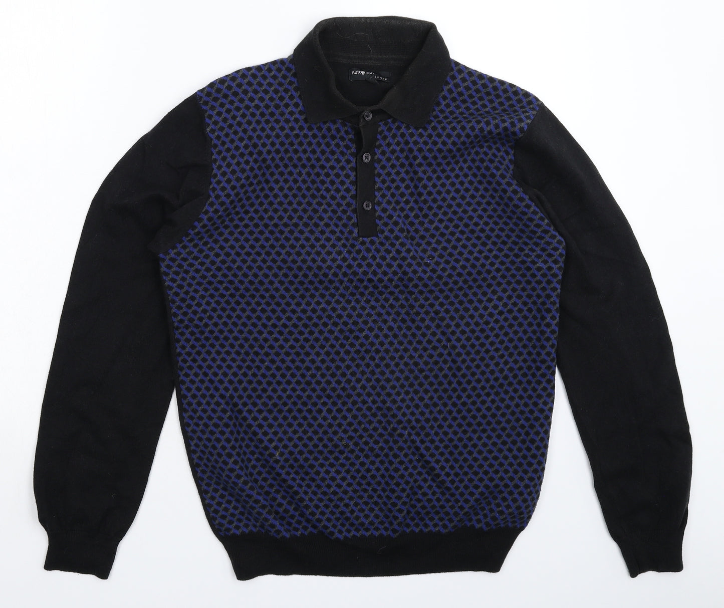 Autograph Mens Black Geometric Knit Pullover Jumper Size S
