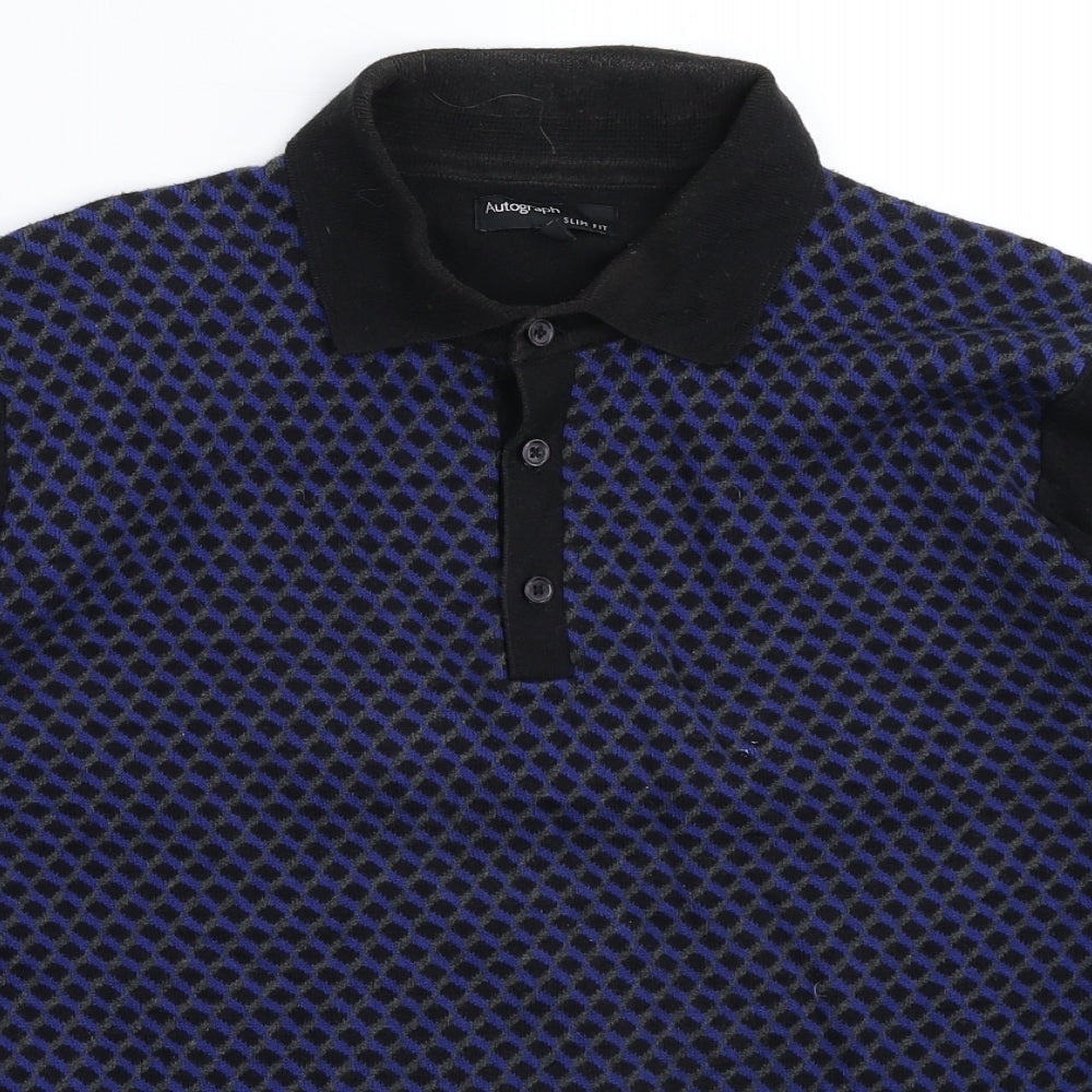 Autograph Mens Black Geometric Knit Pullover Jumper Size S