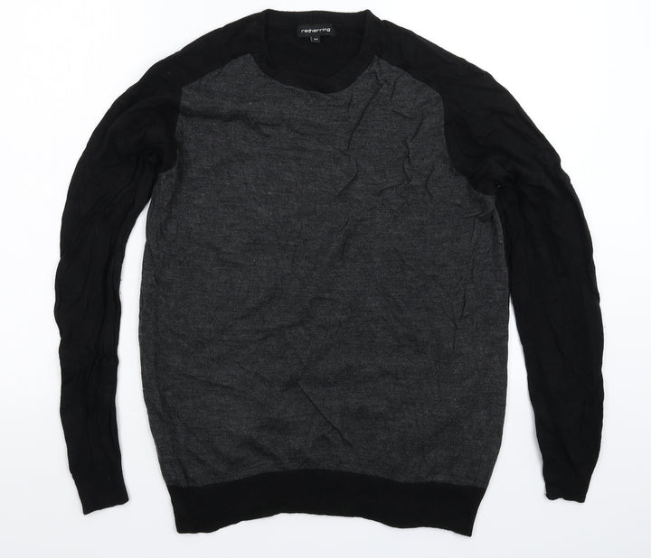 Red Herring Mens Black Knit Pullover Jumper Size M