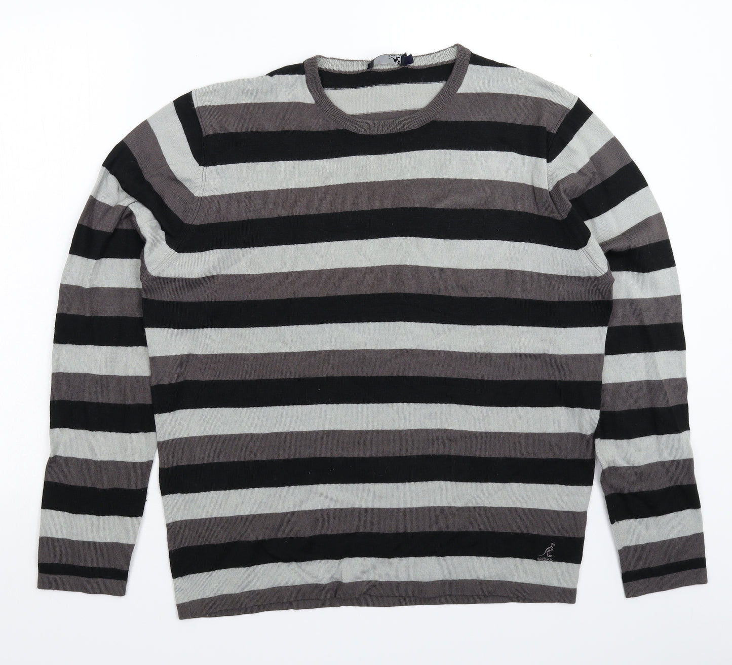Kangol Mens Grey Striped Knit Pullover Jumper Size L