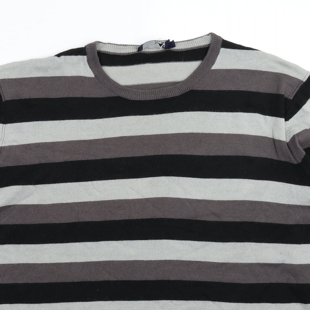 Kangol Mens Grey Striped Knit Pullover Jumper Size L