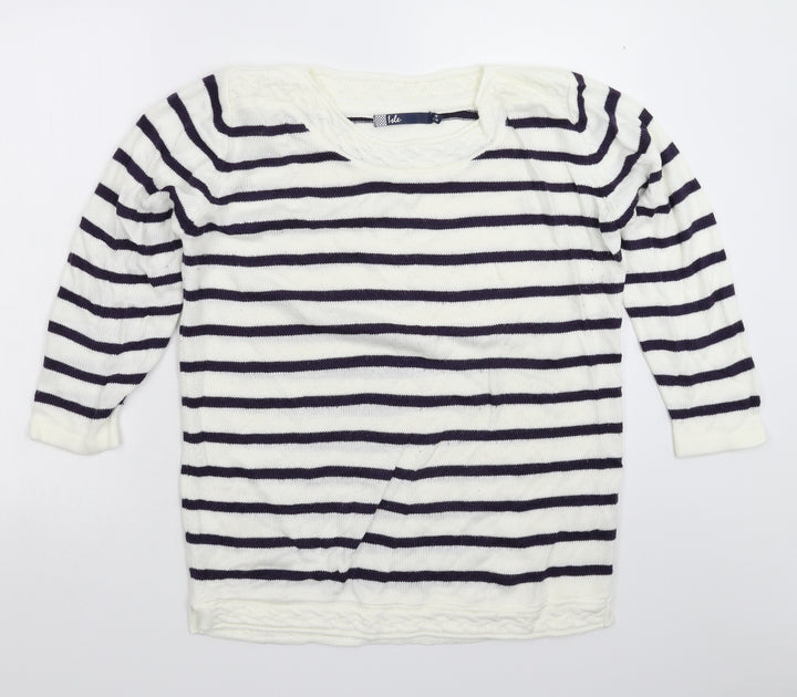 Isle Womens White Striped Knit Pullover Jumper Size 16