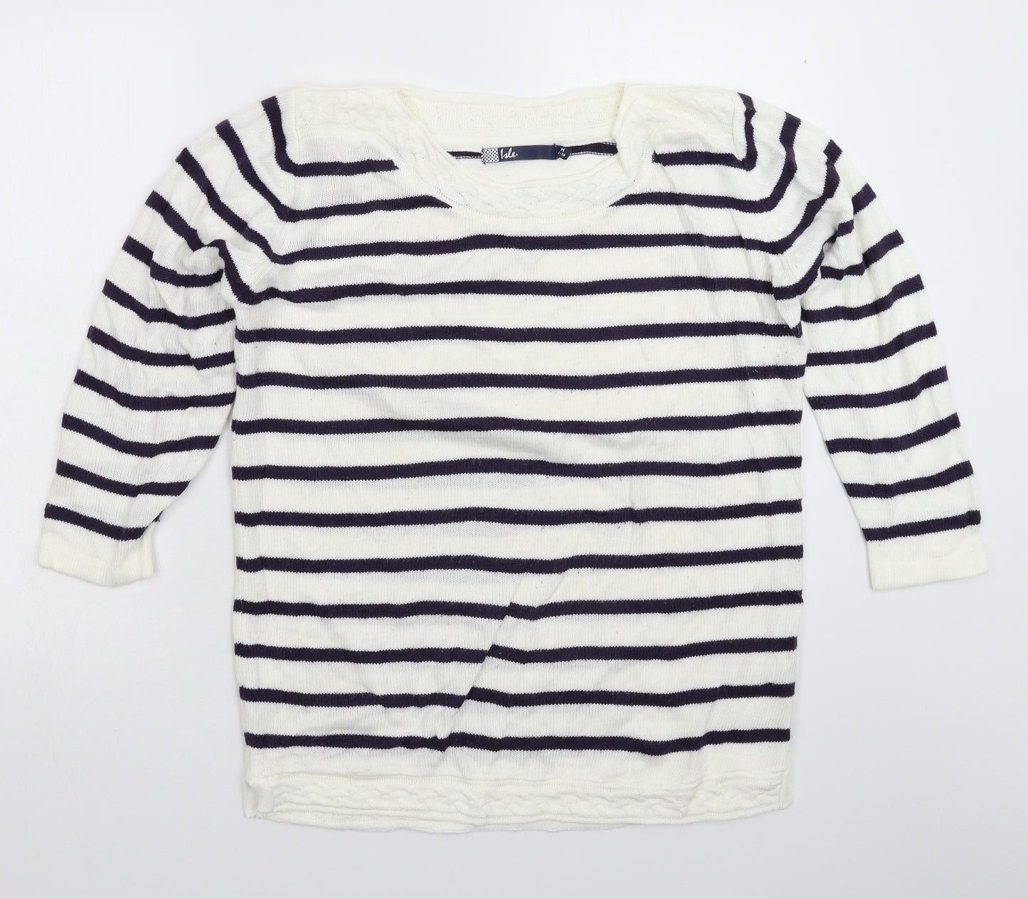 Isle Womens White Striped Knit Pullover Jumper Size 16