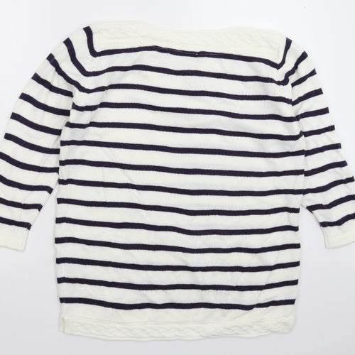 Isle Womens White Striped Knit Pullover Jumper Size 16