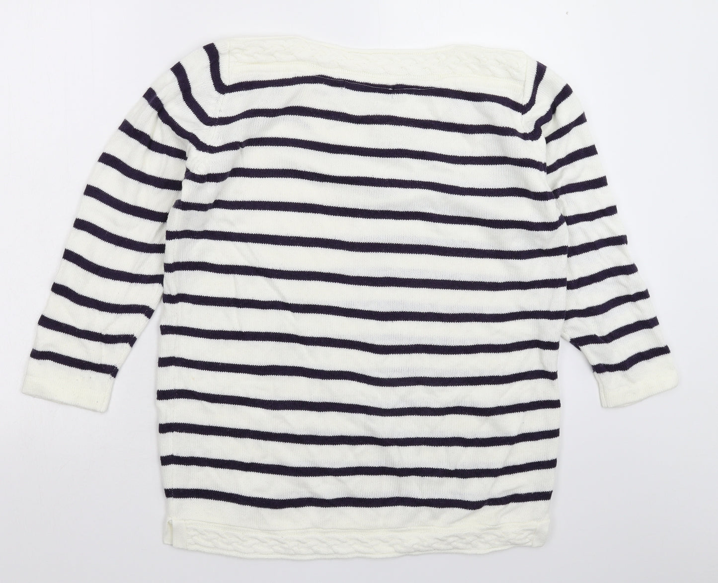 Isle Womens White Striped Knit Pullover Jumper Size 16