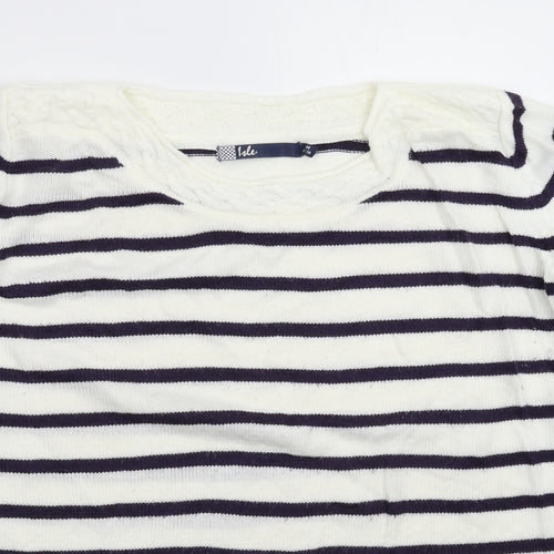 Isle Womens White Striped Knit Pullover Jumper Size 16