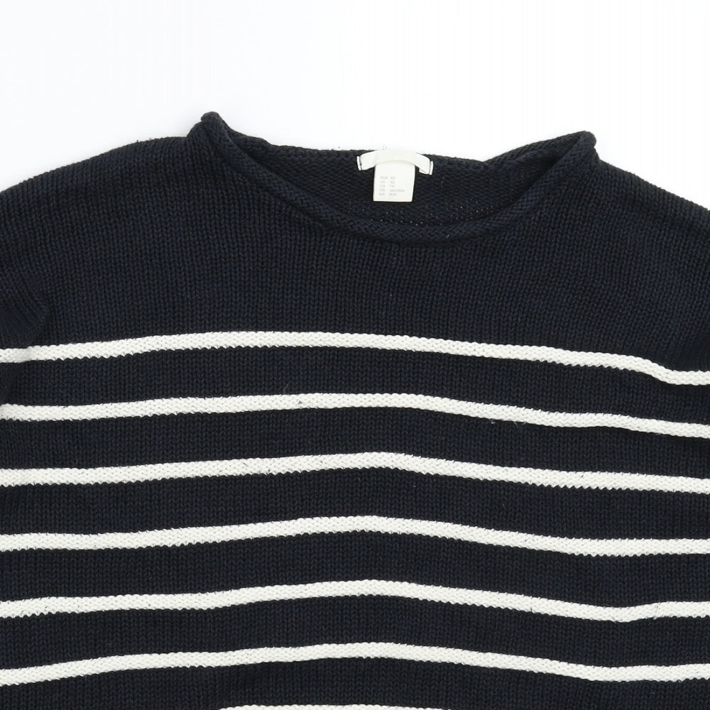 H&M Womens Blue Striped Knit Pullover Jumper Size XS  - Oversized