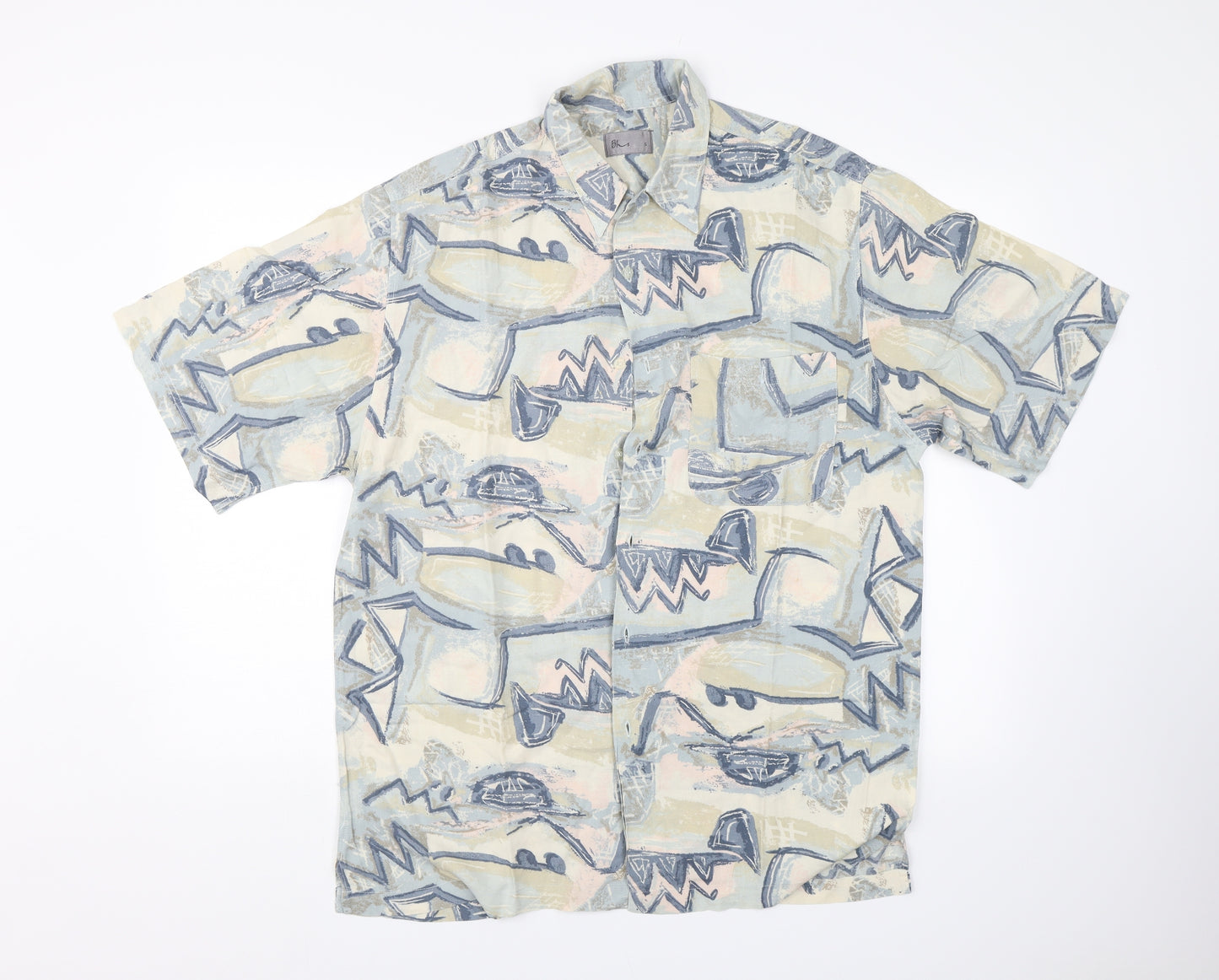 BHS Mens Blue Geometric   Button-Up Size S