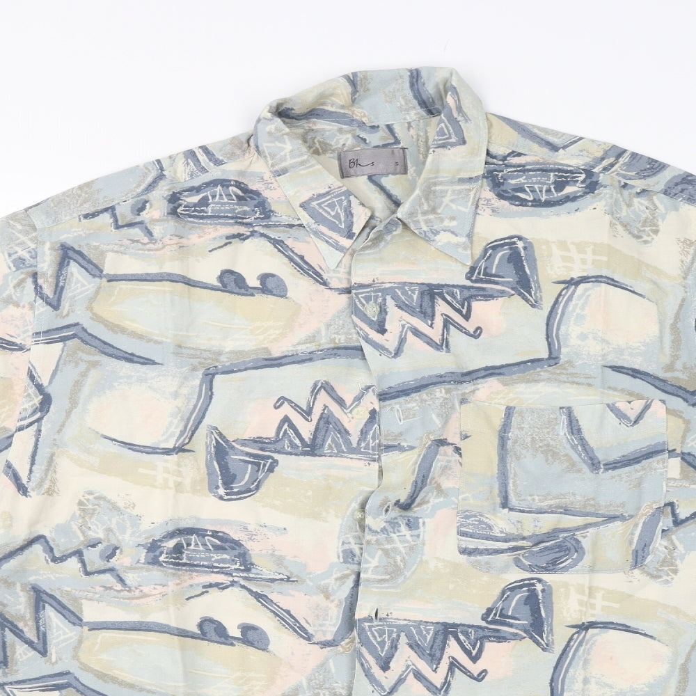 BHS Mens Blue Geometric   Button-Up Size S