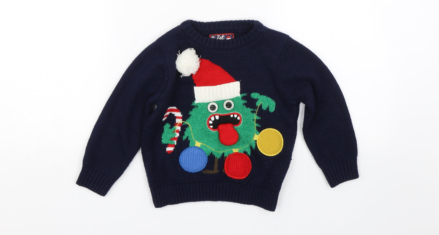 F&F Boys Blue  Knit Pullover Sweatshirt Size 2-3 Years  - christmas
