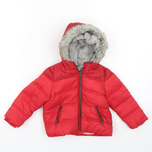 F&F Girls Red   Puffer Jacket Coat Size 9-12 Months
