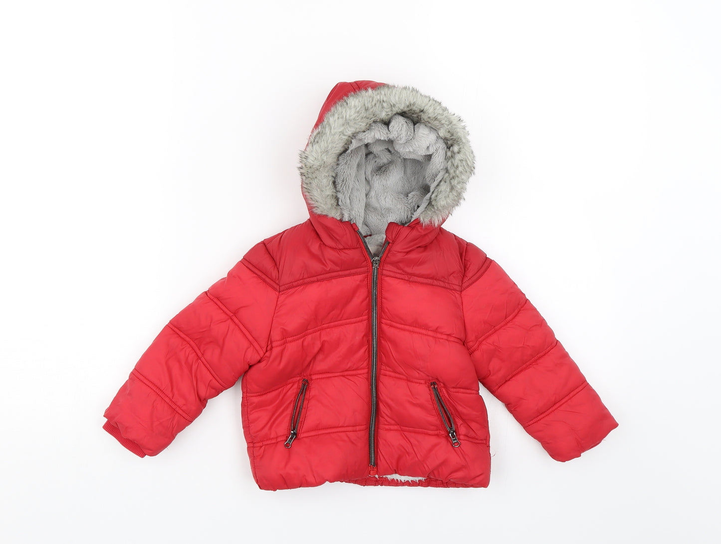 F&F Girls Red   Puffer Jacket Coat Size 9-12 Months