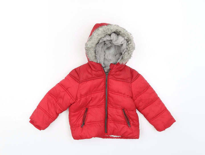 F&F Girls Red   Puffer Jacket Coat Size 9-12 Months