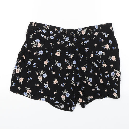 New Look Womens Black Floral  Paperbag Shorts Size 16 - Summer