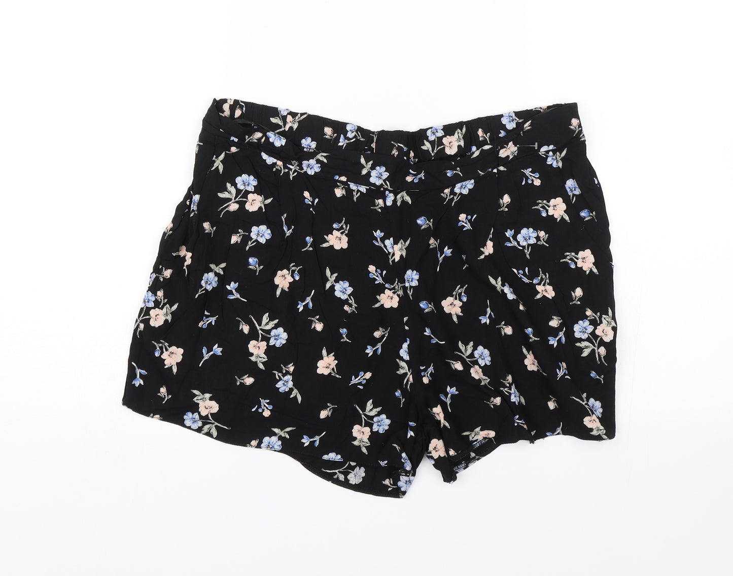 New Look Womens Black Floral  Paperbag Shorts Size 16 - Summer
