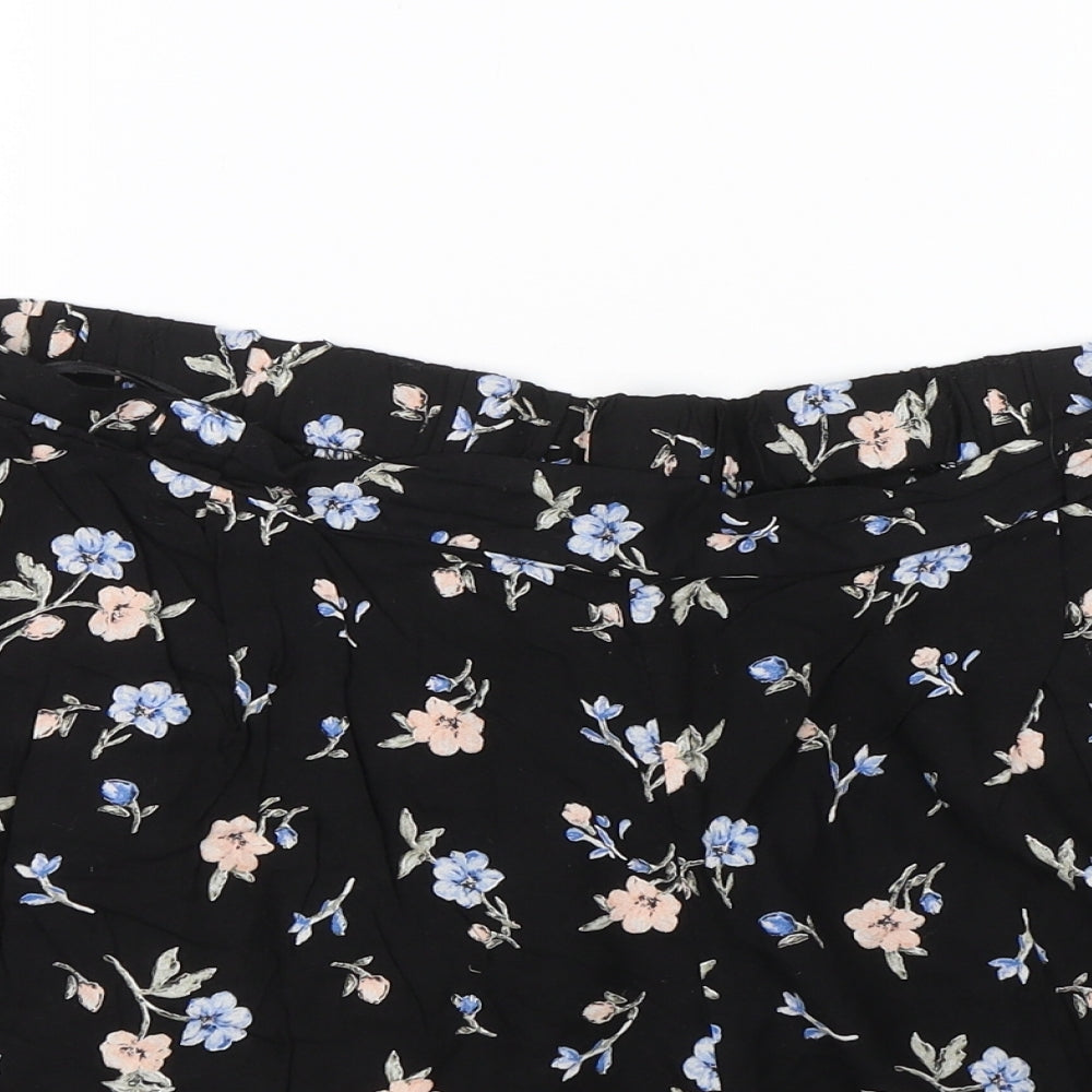 New Look Womens Black Floral  Paperbag Shorts Size 16 - Summer