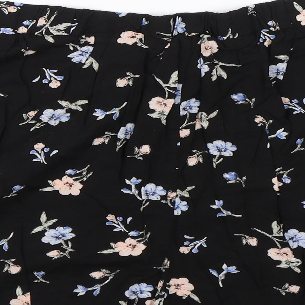 New Look Womens Black Floral  Paperbag Shorts Size 16 - Summer