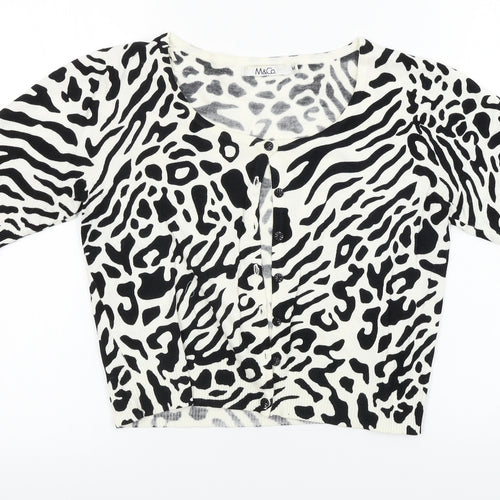 M&Co Womens White Animal Print  Cardigan Jumper Size M