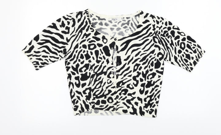 M&Co Womens White Animal Print Cardigan Jumper Size M