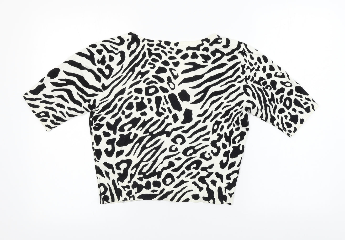 M&Co Womens White Animal Print  Cardigan Jumper Size M