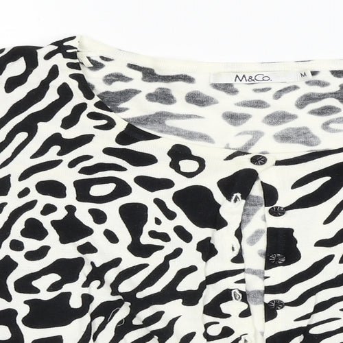 M&Co Womens White Animal Print  Cardigan Jumper Size M