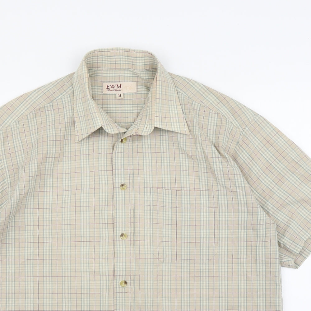 EWM Mens Beige Plaid   Button-Up Size L