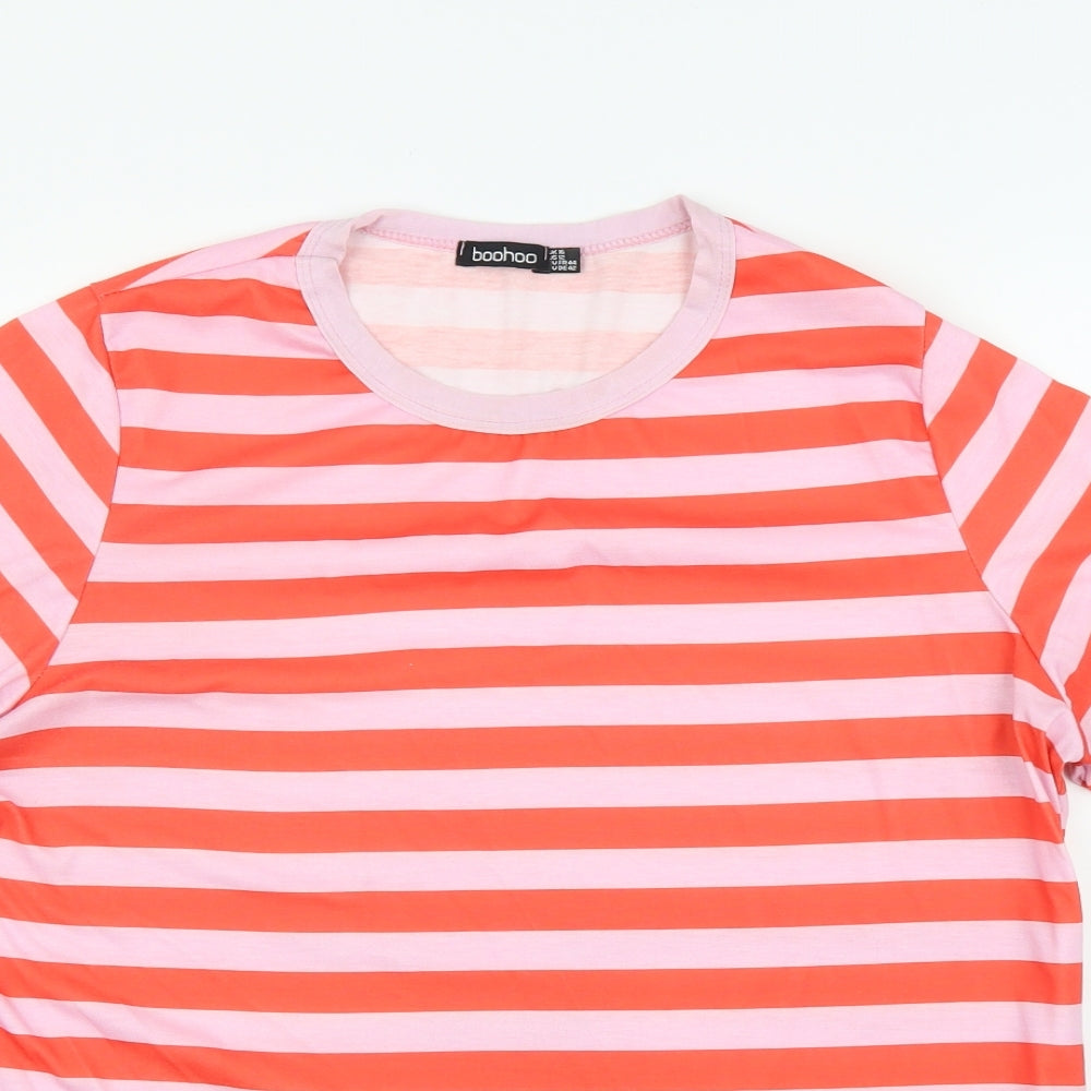 Boohoo Womens Pink Striped  Basic T-Shirt Size 16