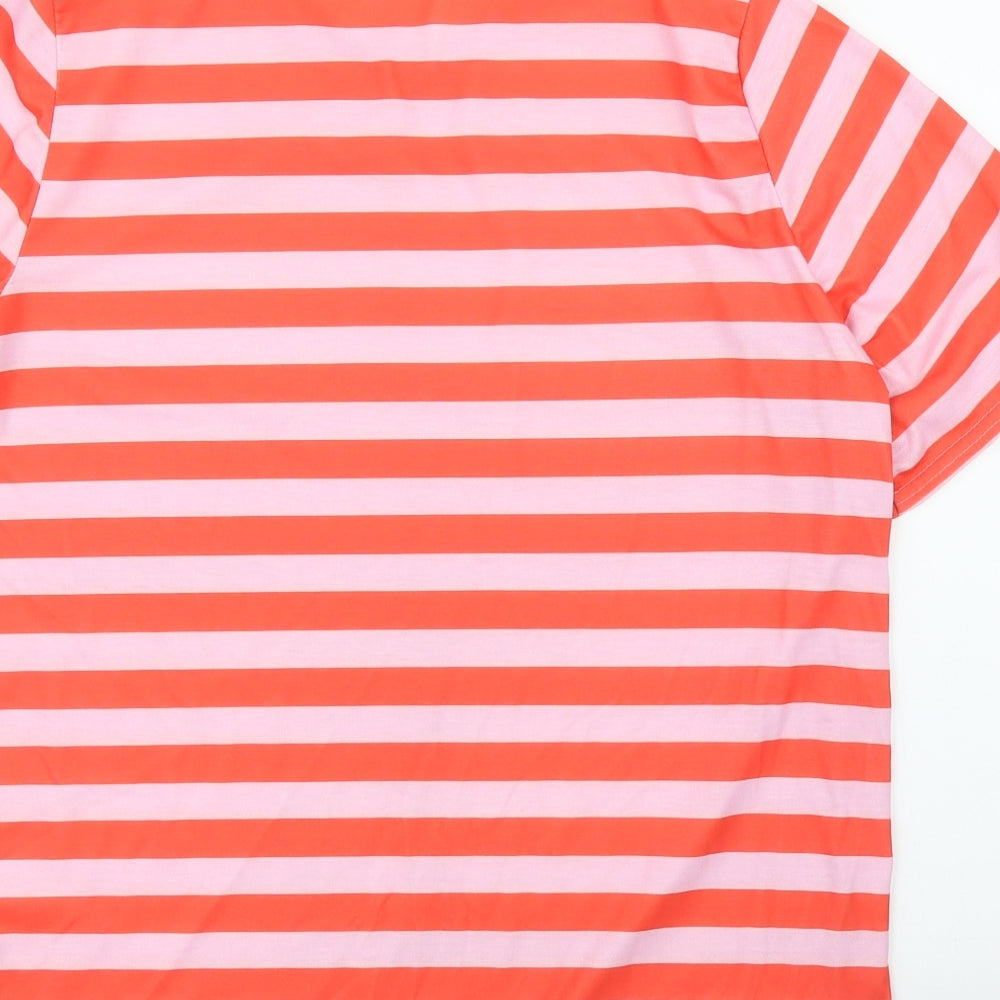 Boohoo Womens Pink Striped  Basic T-Shirt Size 16