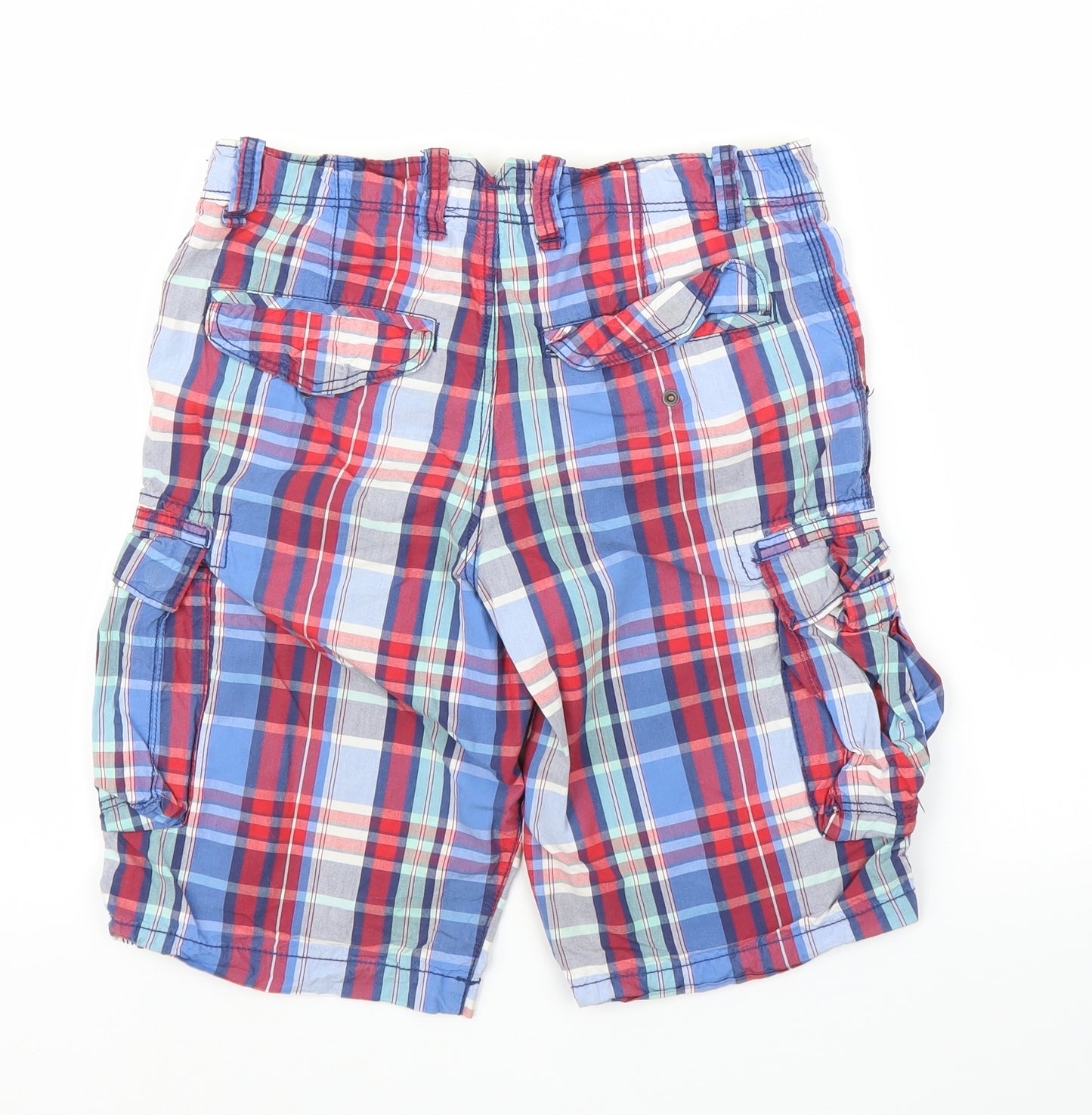 H&M Boys Red Plaid  Cargo Shorts Size 13 Years