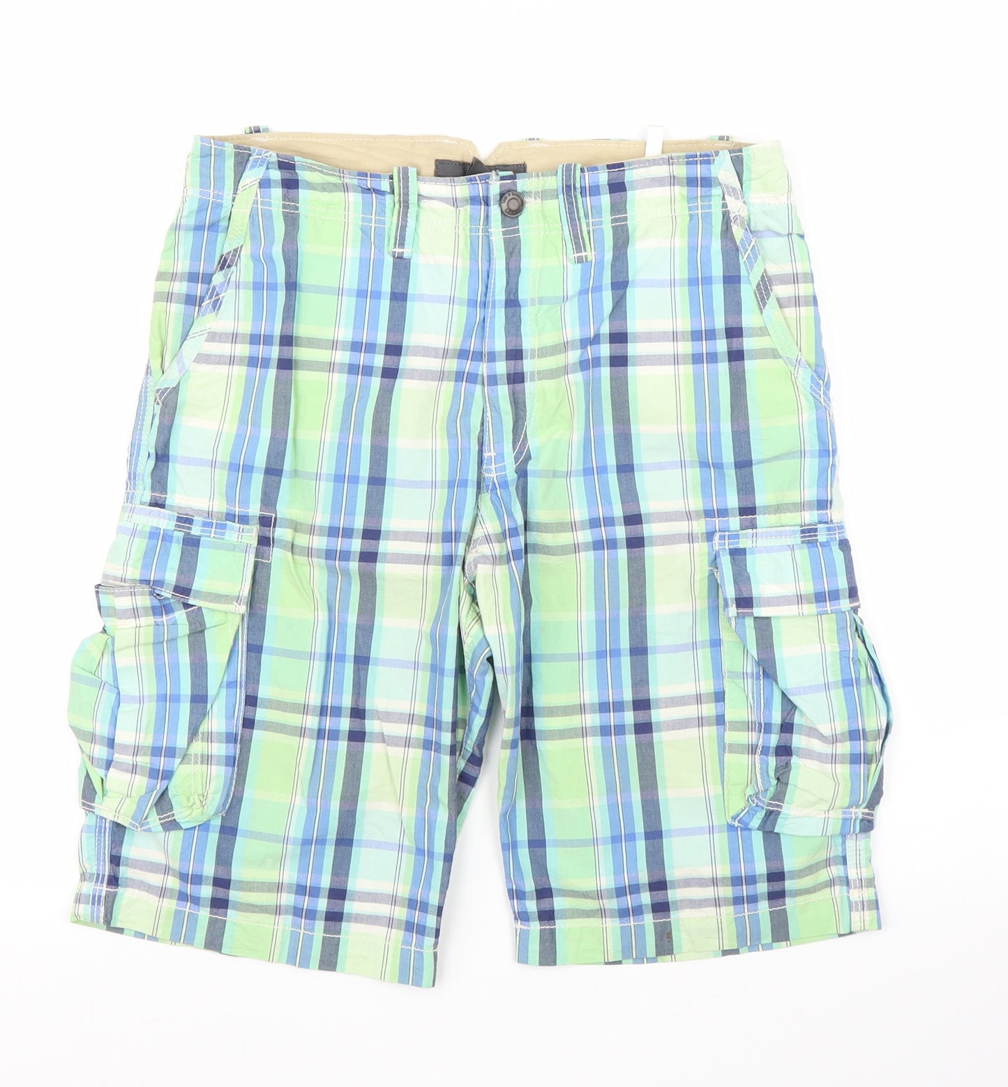 H&M Boys Green Plaid  Cargo Shorts Size 14 Years