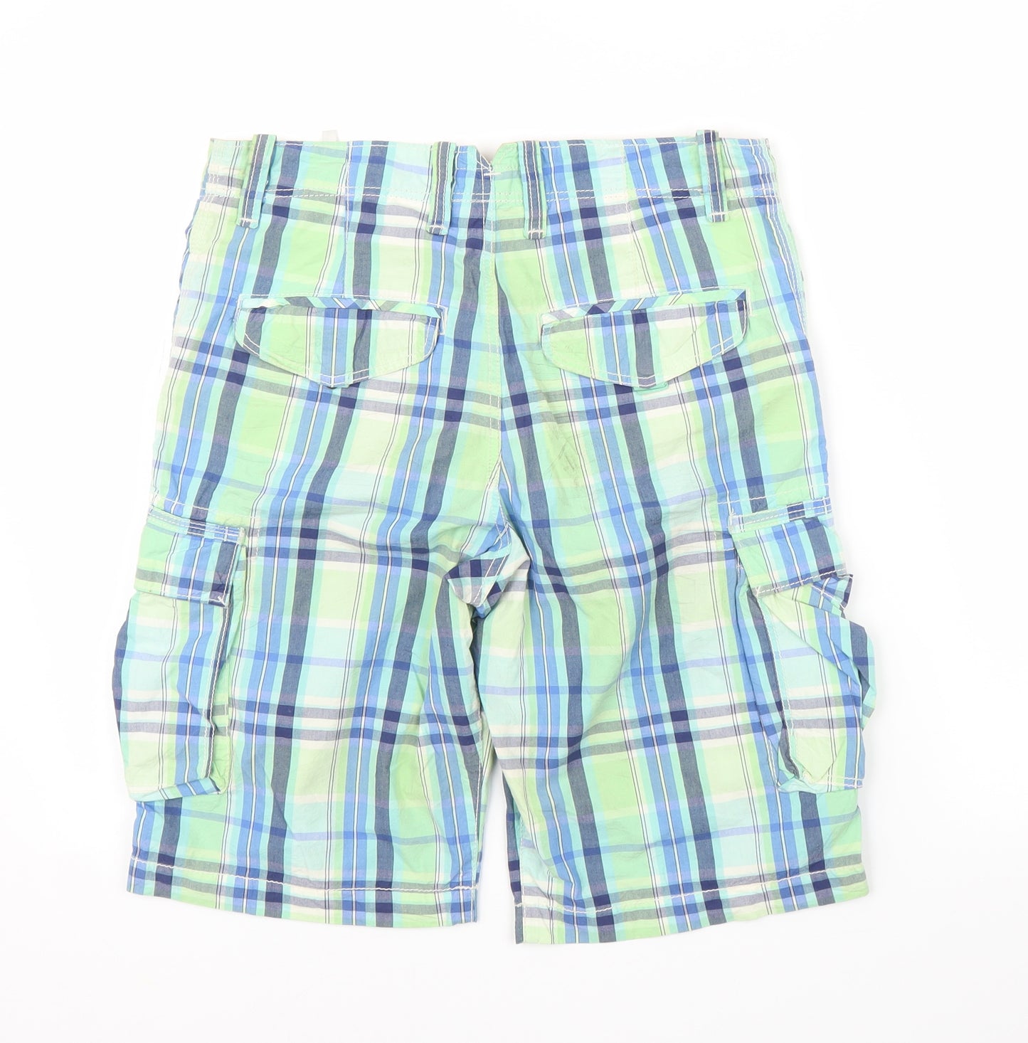 H&M Boys Green Plaid  Cargo Shorts Size 14 Years