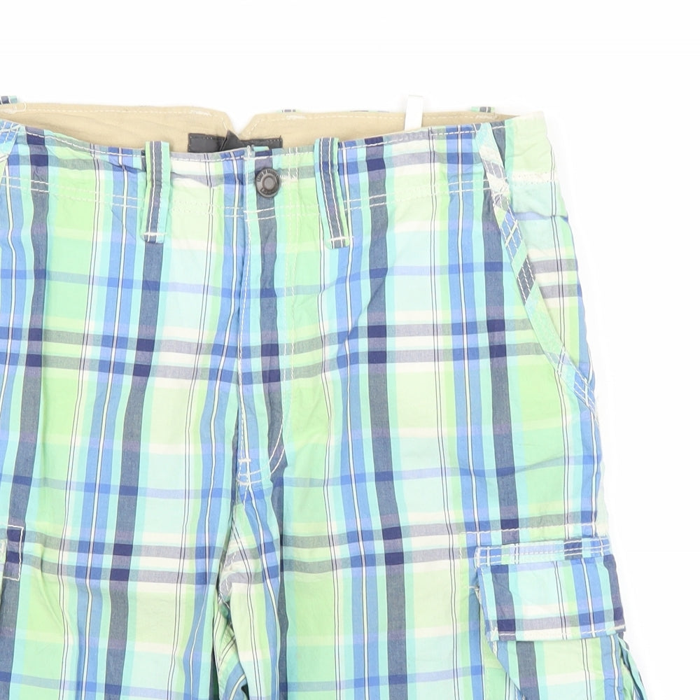 H&M Boys Green Plaid  Cargo Shorts Size 14 Years