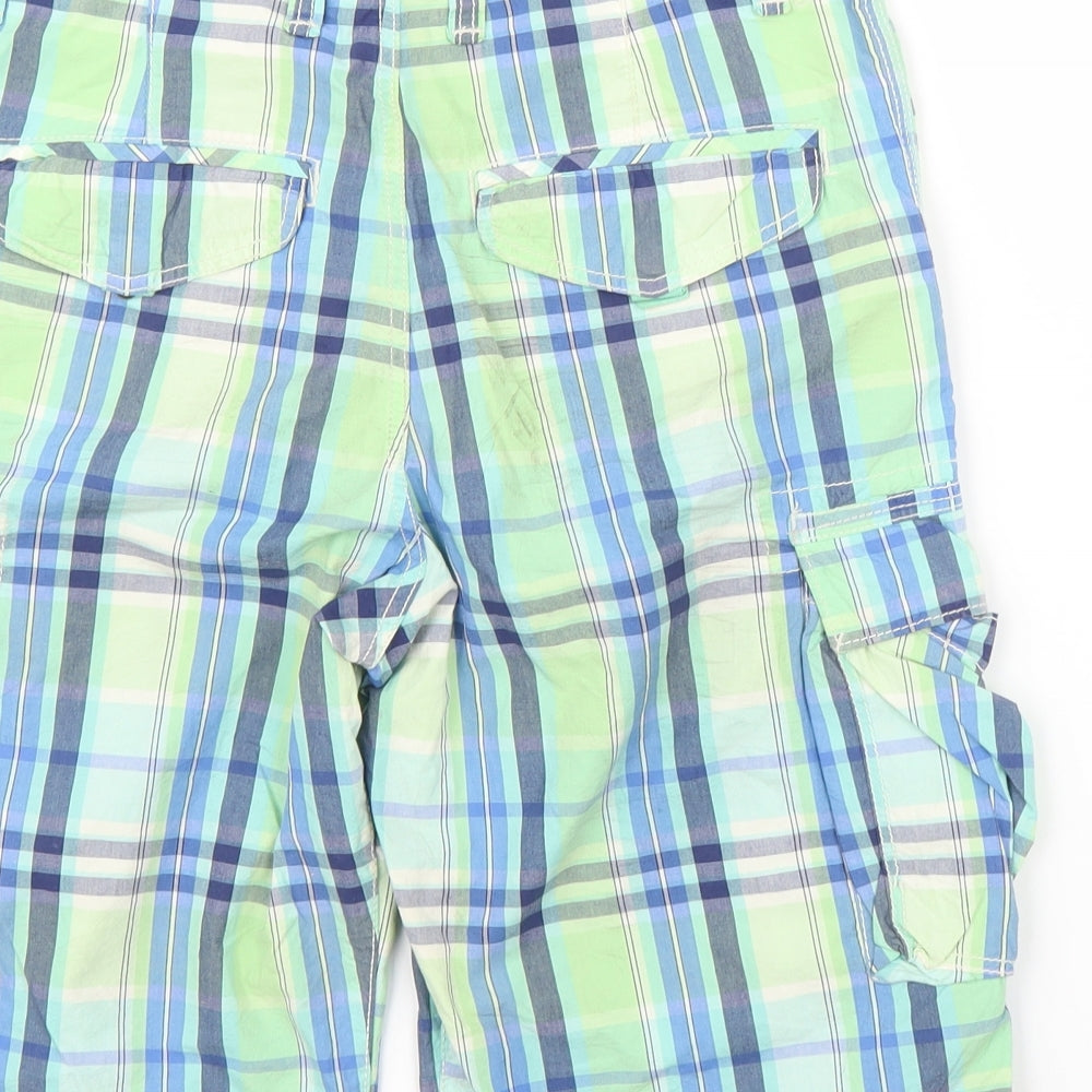 H&M Boys Green Plaid  Cargo Shorts Size 14 Years