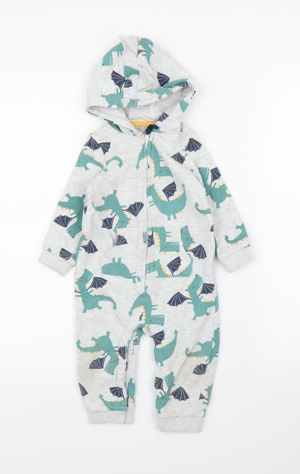 F&F Baby Grey   Babygrow One-Piece Size 9-12 Months  - Dragon
