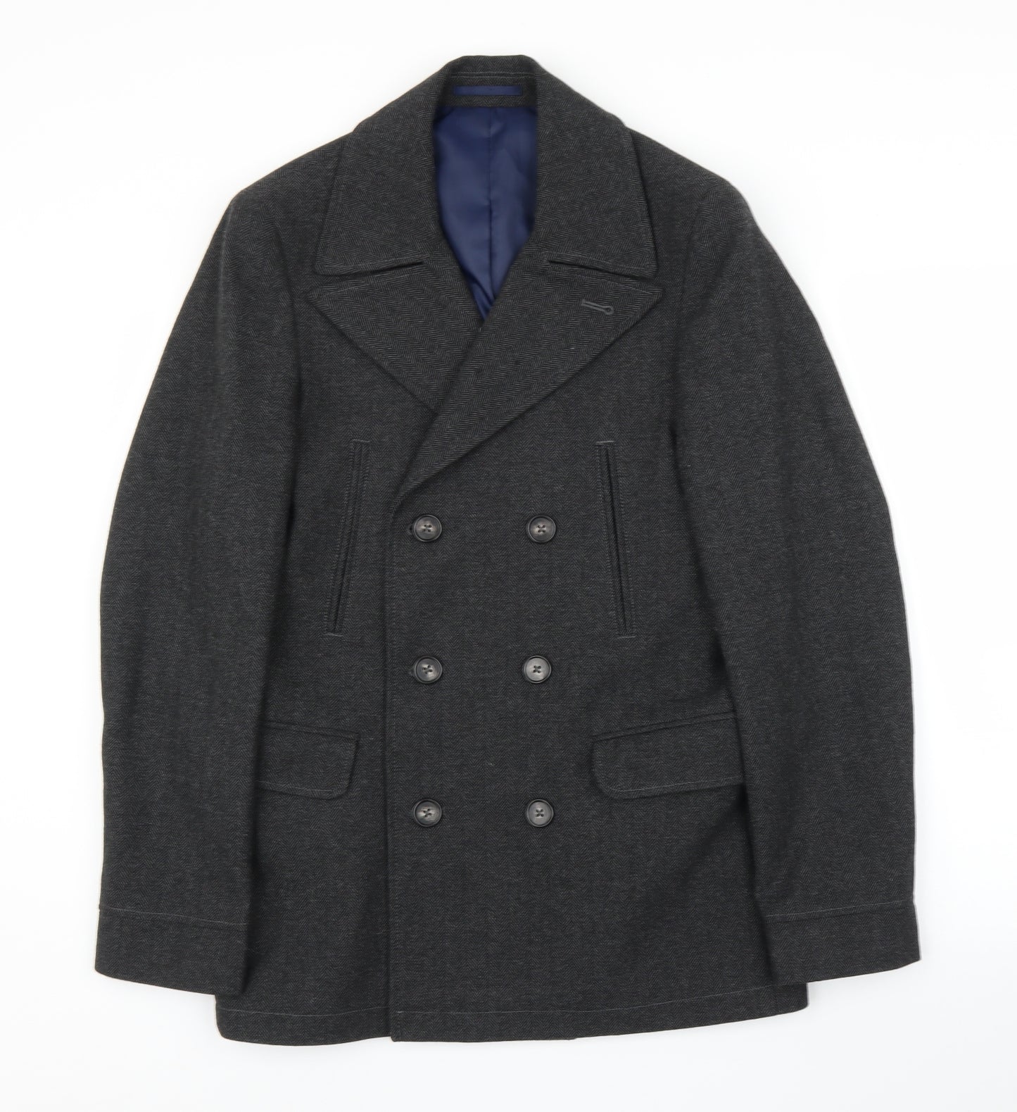 NEXT Mens Grey Herringbone  Pea Coat Jacket Size S