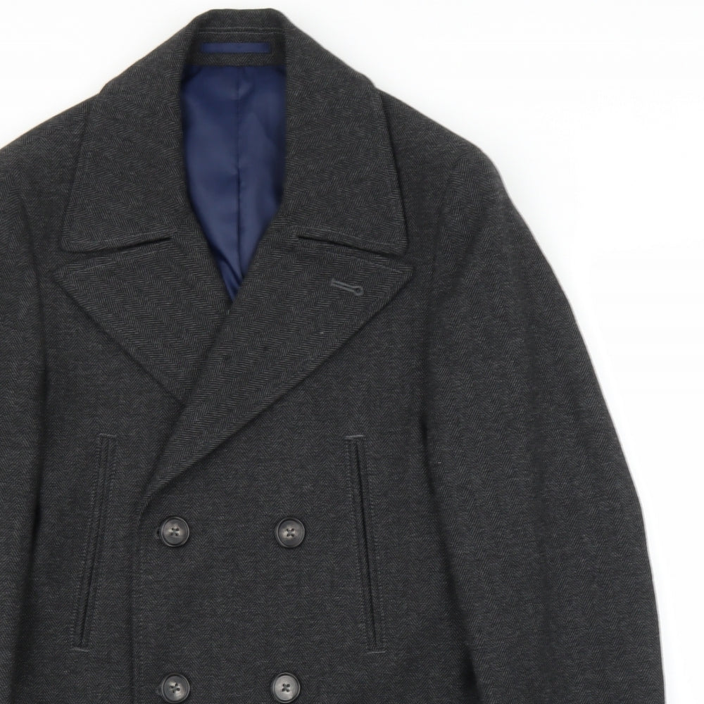 NEXT Mens Grey Herringbone  Pea Coat Jacket Size S