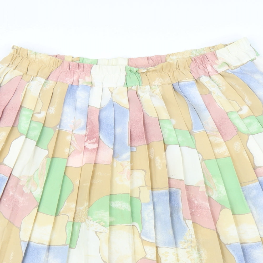 Preworn Womens Beige Floral  Pleated Skirt Size XL