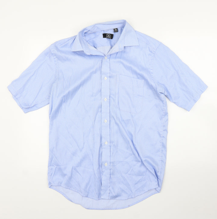 Hudson Harbour Mens Blue Striped   Button-Up Size 15.5