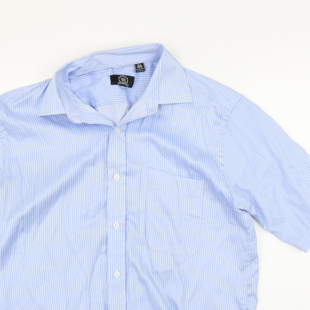 Hudson Harbour Mens Blue Striped   Button-Up Size 15.5