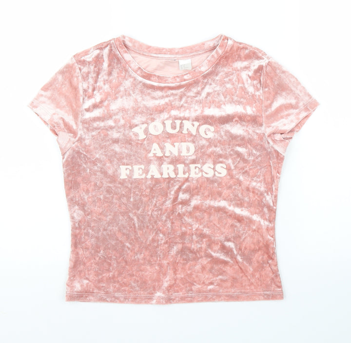 H&M Girls Pink  Velvet Basic T-Shirt Size M