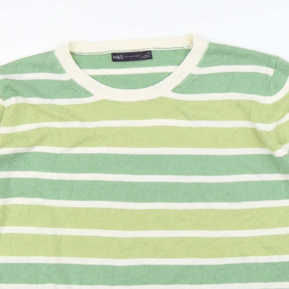 M&S Womens Green Striped  Pullover Jumper Size 16