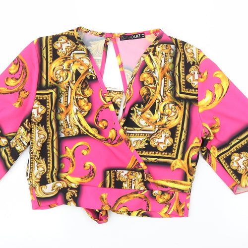 Quiz Womens Pink Floral  Cropped Blouse Size 8