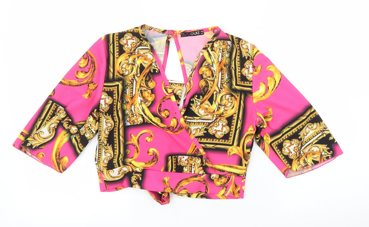 Quiz Womens Pink Floral  Cropped Blouse Size 8