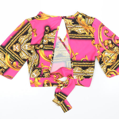 Quiz Womens Pink Floral  Cropped Blouse Size 8