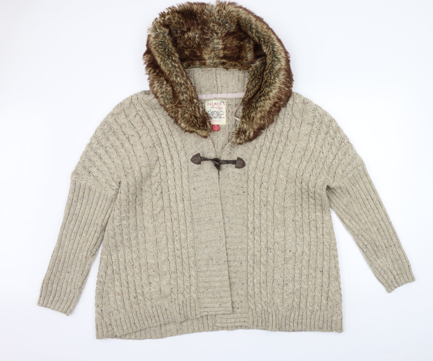 FALMER Womens Grey   Cardigan Jumper Size 12  - FAUX FUR