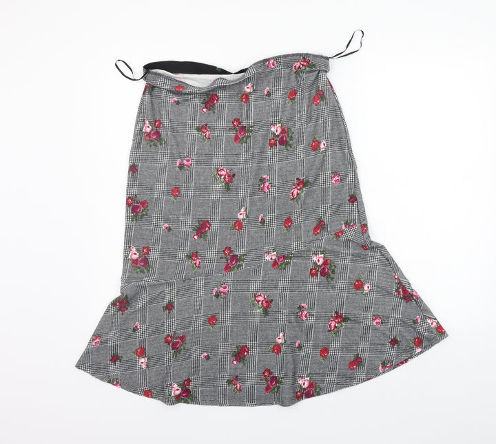 Preworn Womens Grey Floral  A-Line Skirt Size 12