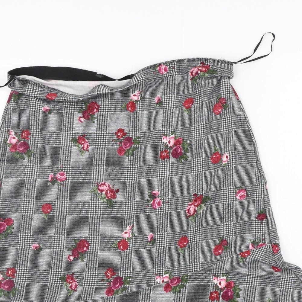 Preworn Womens Grey Floral  A-Line Skirt Size 12