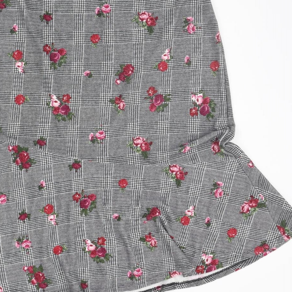 Preworn Womens Grey Floral  A-Line Skirt Size 12
